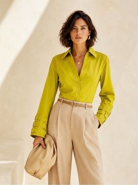 Anna Scott Statement Chartreuse Sculptural Cuff Cotton Blouse Sz S